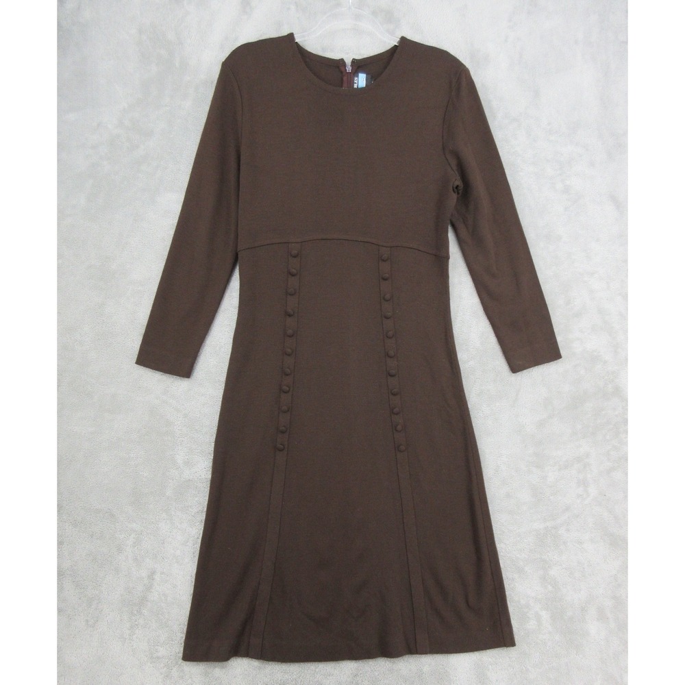 Vintage Nina Charles Sweater Dress Womens Size S Brown Wool Midi Quiet Luxury